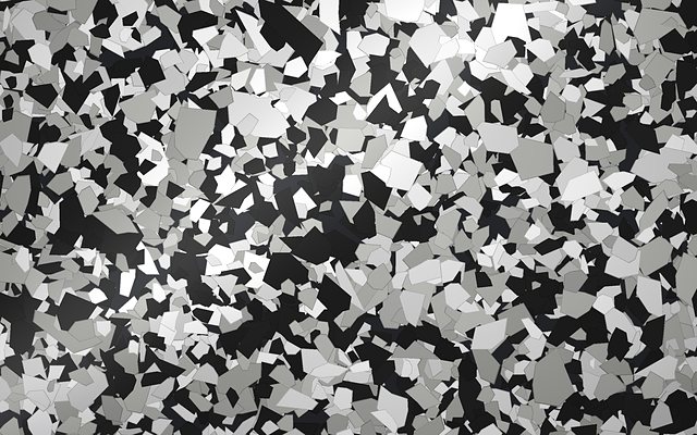 Rendered swatch of Checkmate flake colors: black, light granite gray and white
