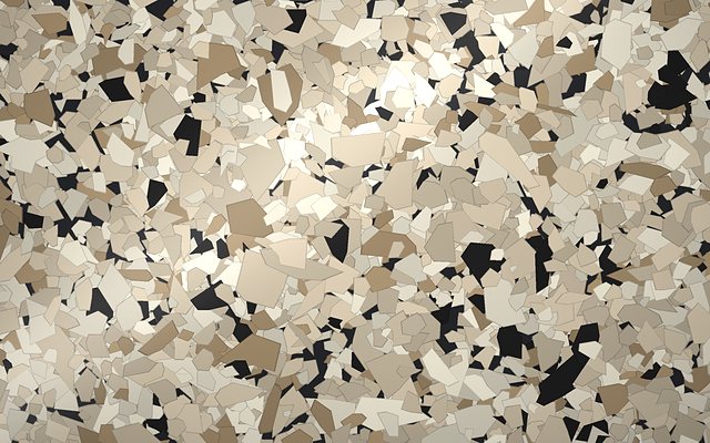 Rendered swatch of Coastline flake colors: cream, ivory and light brown with a little black