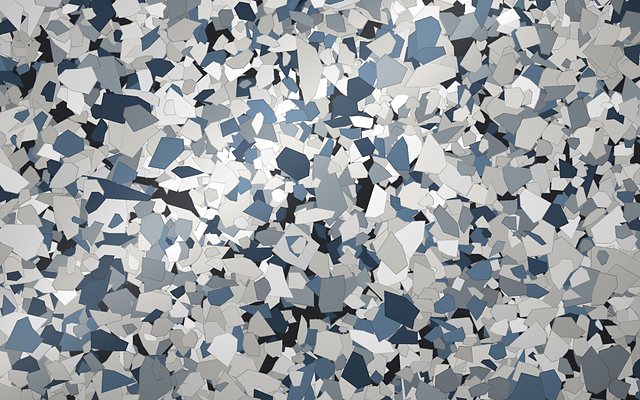 Rendered swatch of Riptide flake colors: white, off-white and cool gray with slate blue and deep blue